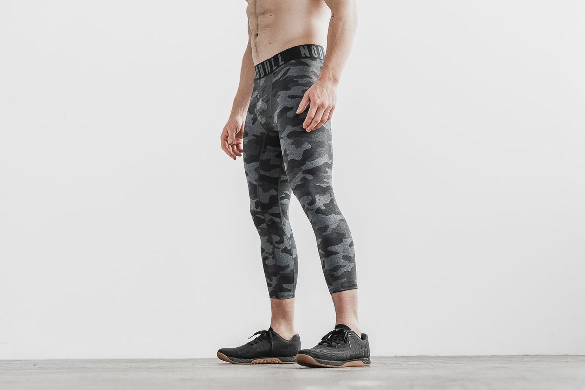 Nobull 3/4 Compression Tight Plush Heather Hardloopbroek Heren Donkergrijs Camo | 723640-ZLJ