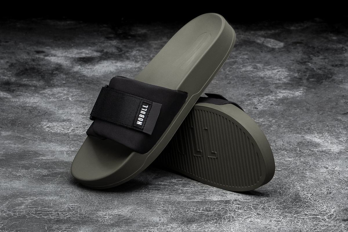 Nobull Adjustable Slippers Heren Zwart Donkergroen | 078316-QCN