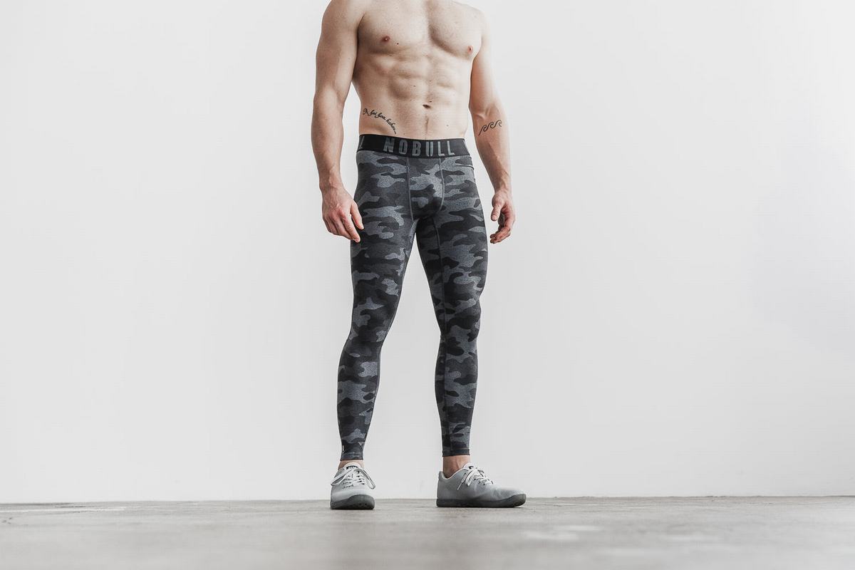 Nobull Compression Tight Plush Heather Hardloopbroek Heren Donkergrijs Camo | 594718-JQB