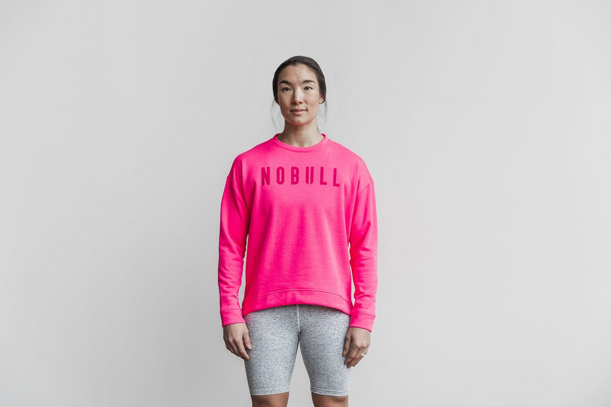 Nobull Crew Neon Sweatshirts Dames Roze | 045126-EBI