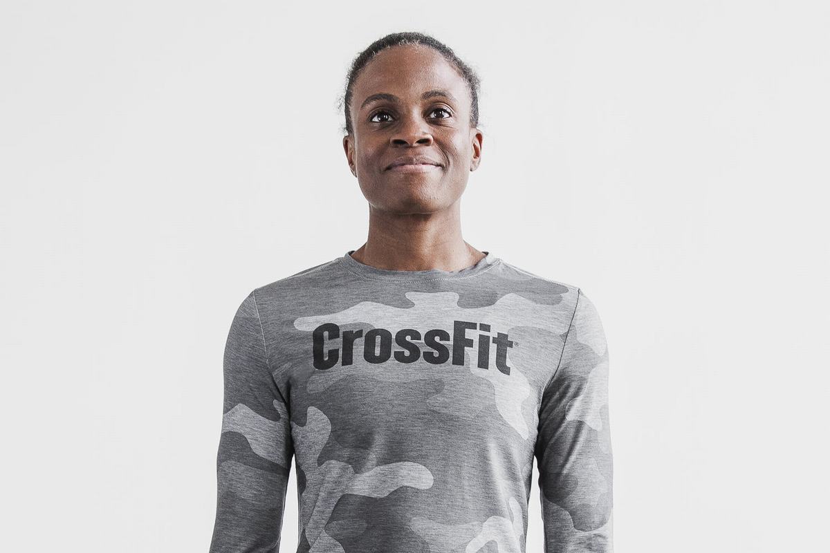 Nobull Crossfit® T-Shirt Lange Mouw Dames Grijs Camo | 483127-RPO