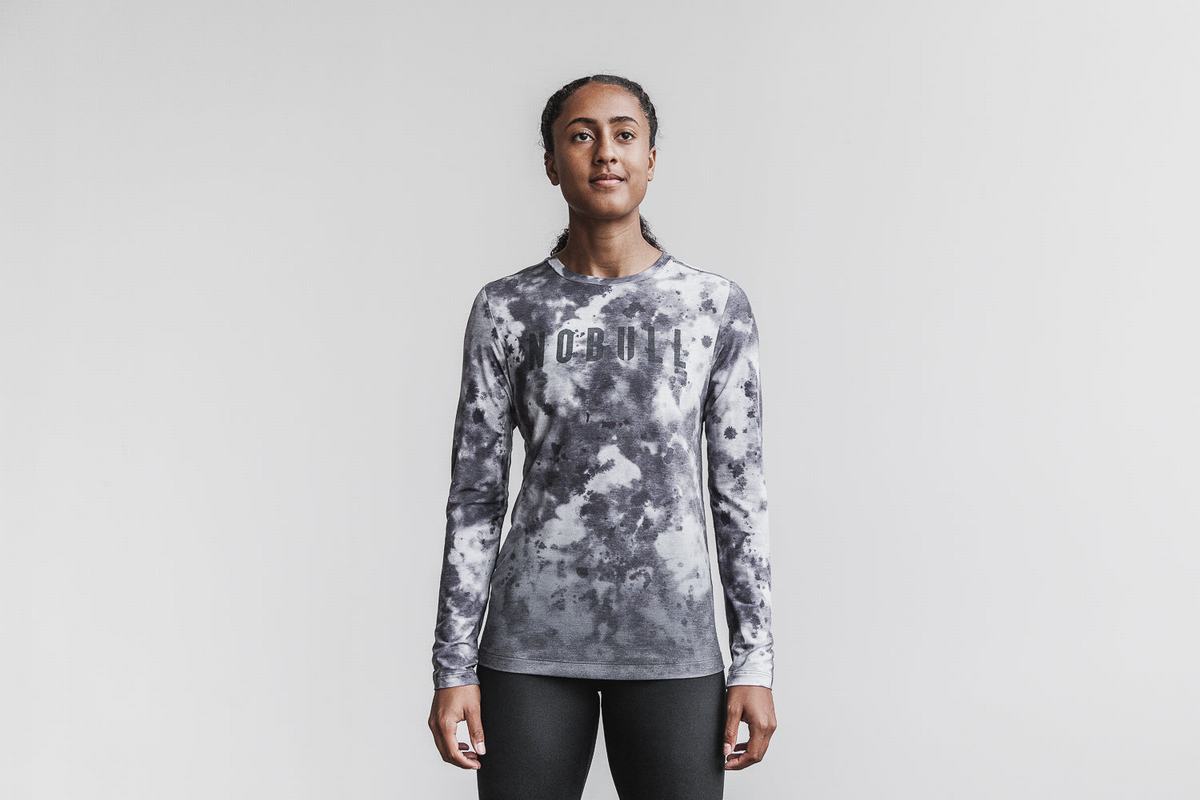 Nobull Dip-Dye T-Shirt Lange Mouw Dames Wit Zwart | 647139-BYW