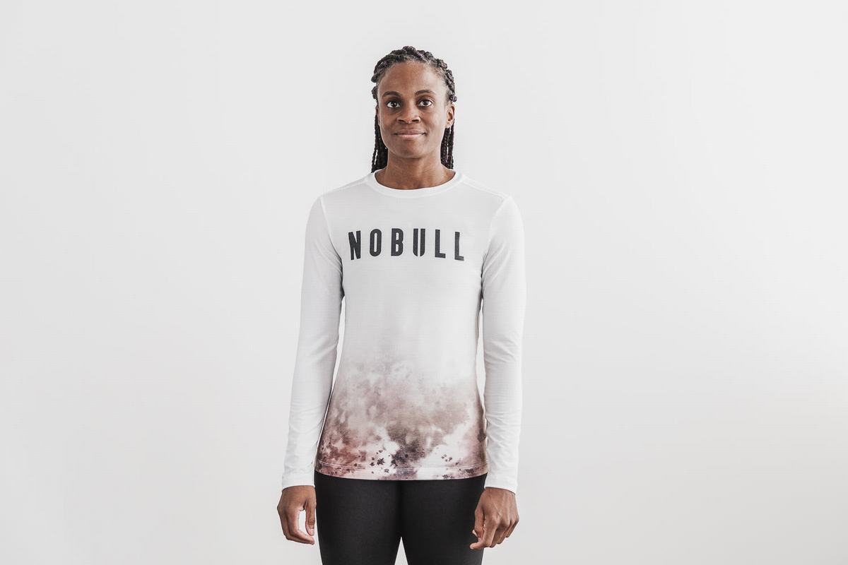 Nobull Dip-Dye T-Shirt Lange Mouw Dames Wit | 870632-KPW