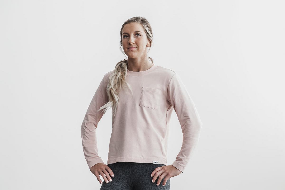 Nobull Heavyweight Pocket Boxy T-Shirt Lange Mouw Dames Roze | 718463-SAH