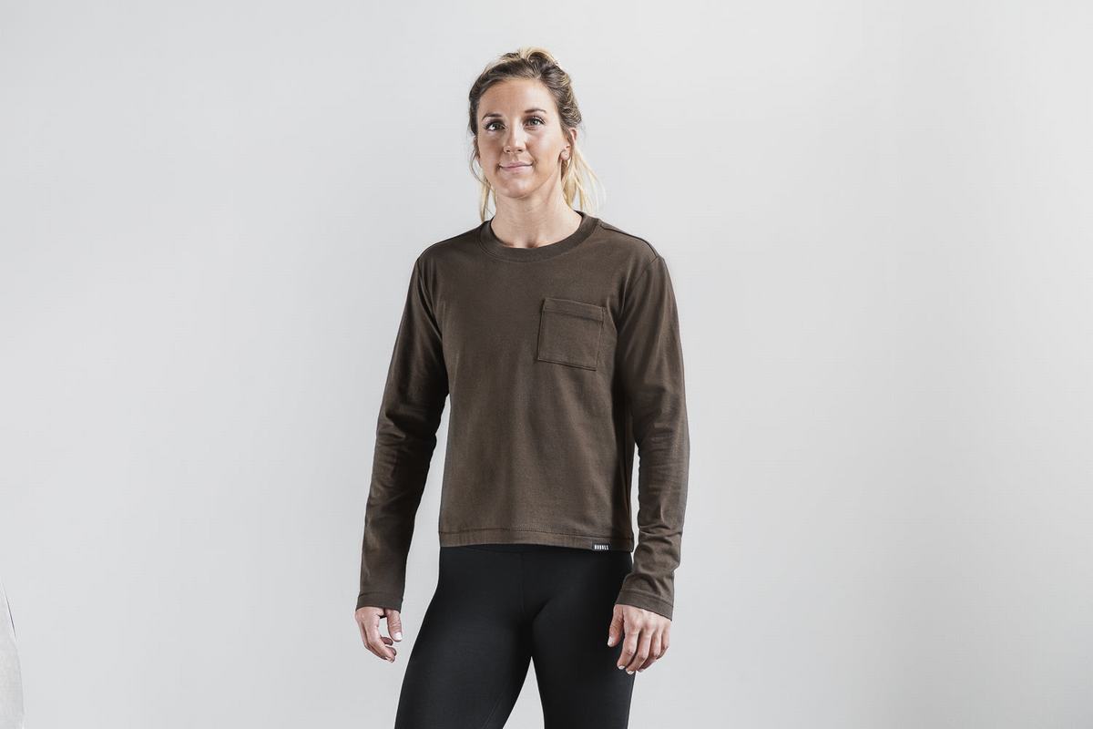 Nobull Heavyweight Pocket Boxy T-Shirt Lange Mouw Dames Chocola | 871956-ENI