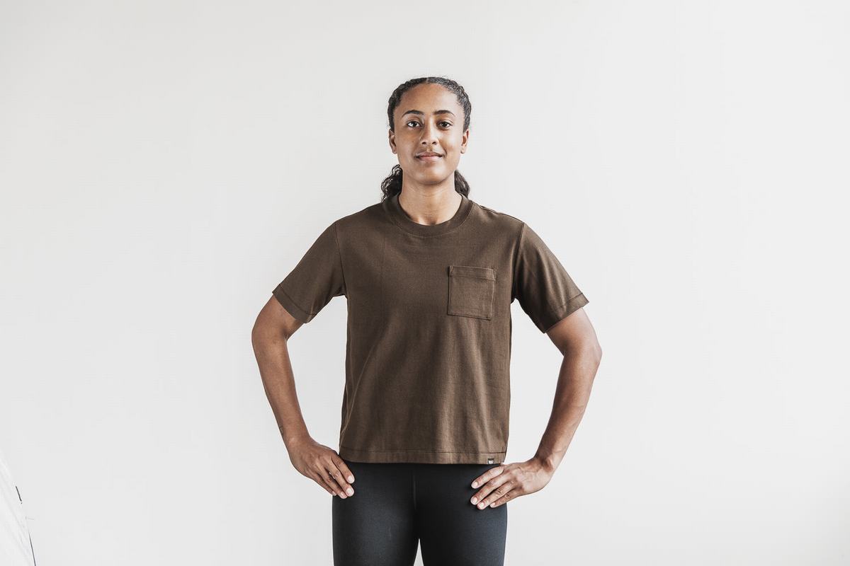 Nobull Heavyweight Pocket Boxy T-shirts Dames Chocola | 369174-XUO