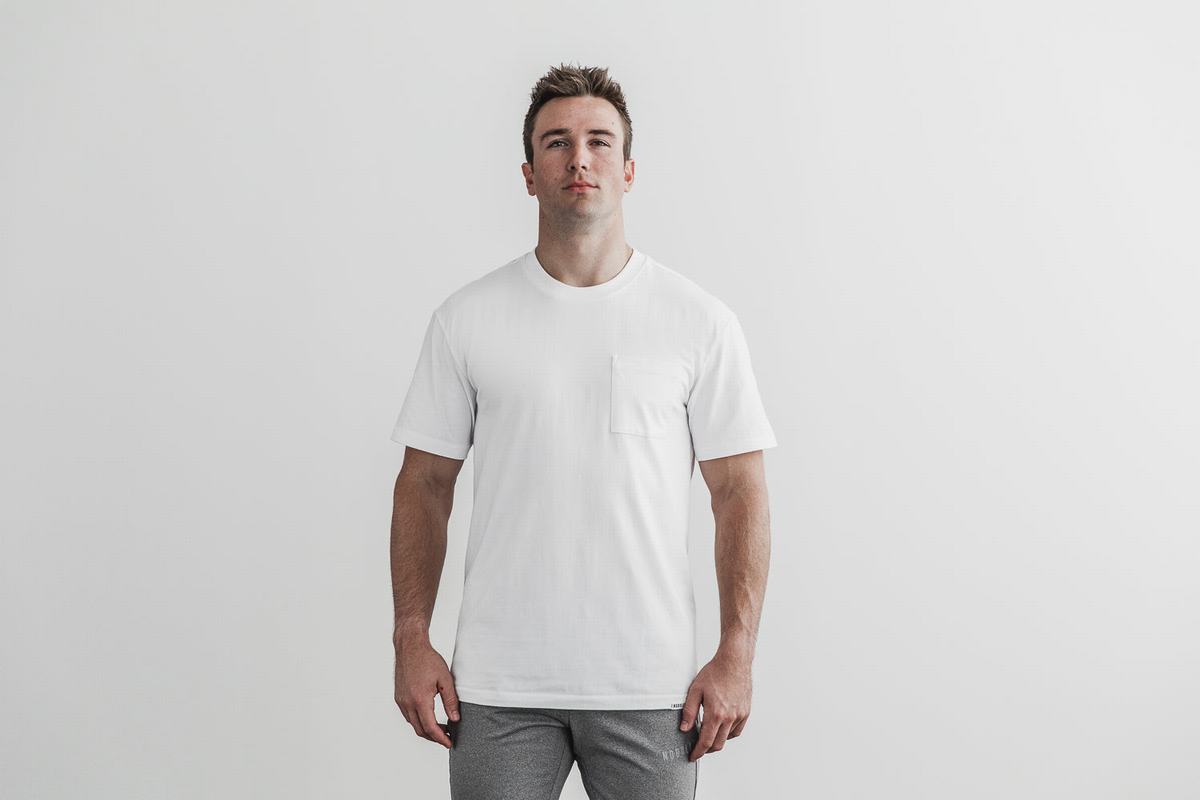 Nobull Heavyweight Pocket T-shirts Heren Wit | 934286-GTL