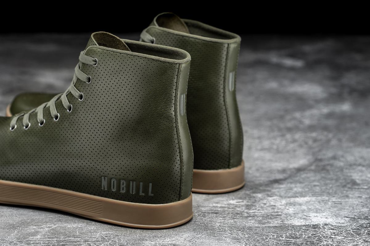 Nobull High-Top Army Leather Trainer Fitness Schoenen Heren Olijfgroen | 281670-MBN