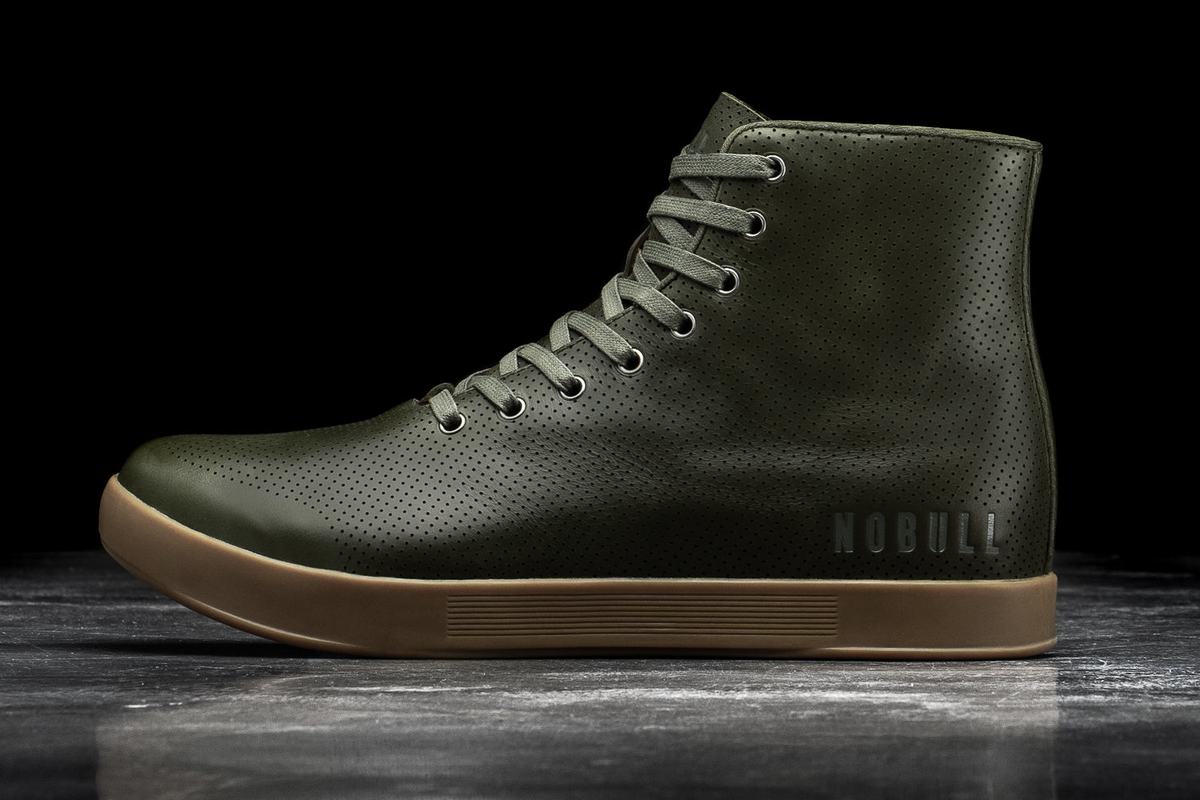 Nobull High-Top Army Leather Trainer Fitness Schoenen Heren Olijfgroen | 281670-MBN