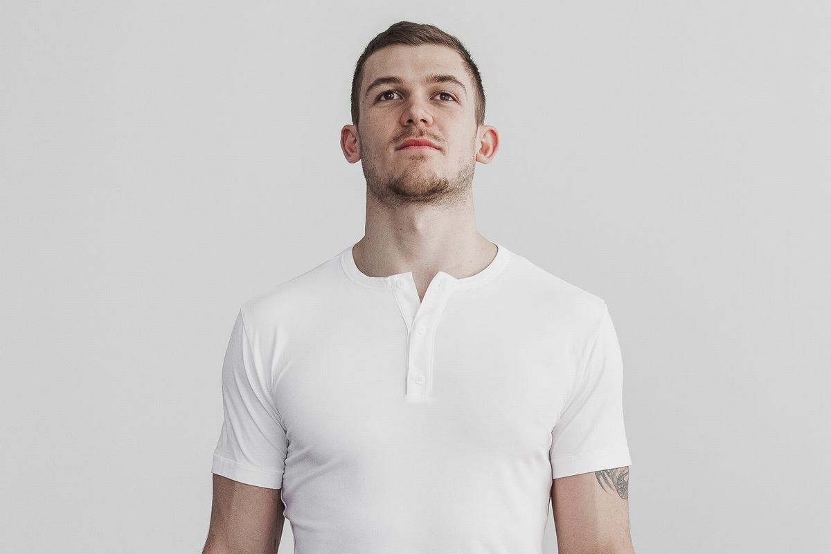 Nobull Lightweight Henley T-shirts Heren Wit | 283956-YXW