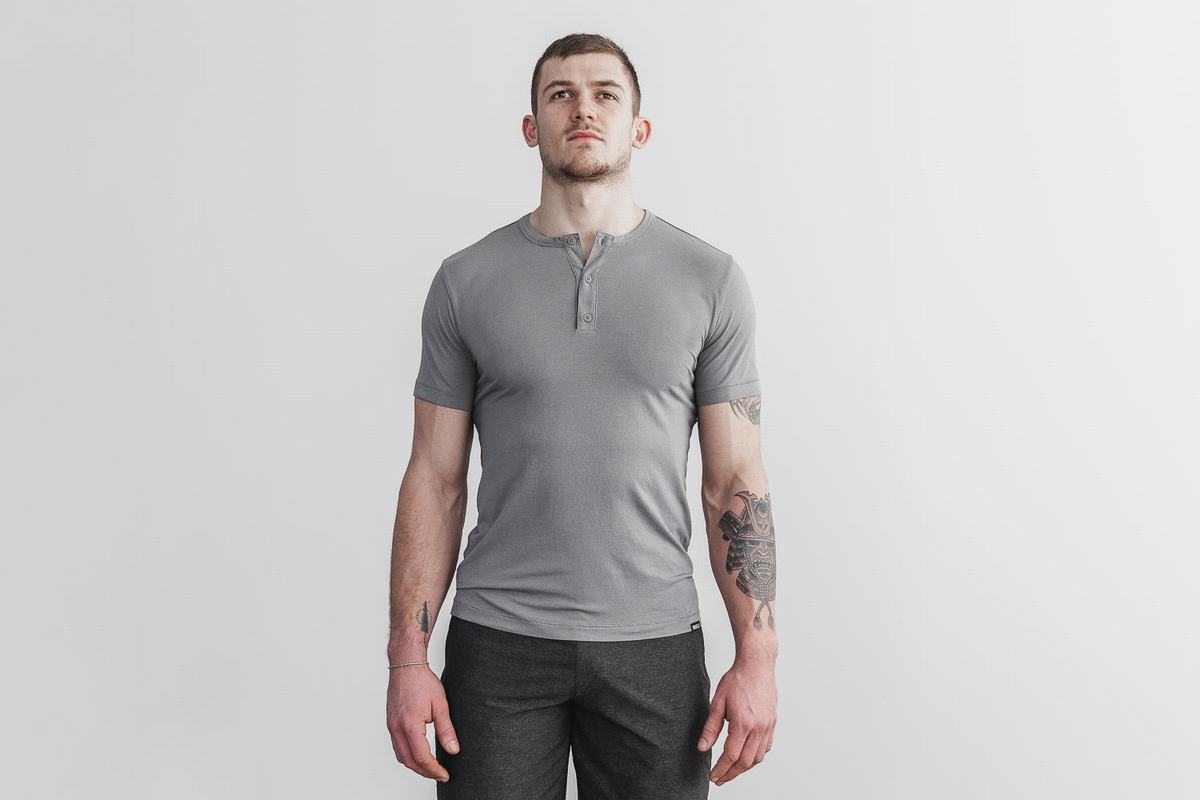 Nobull Lightweight Henley T-shirts Heren Donkergrijs | 356791-DTV