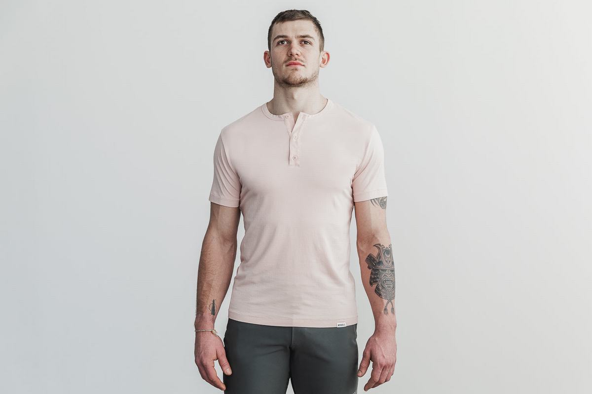 Nobull Lightweight Henley T-shirts Heren Roze | 536204-OUB