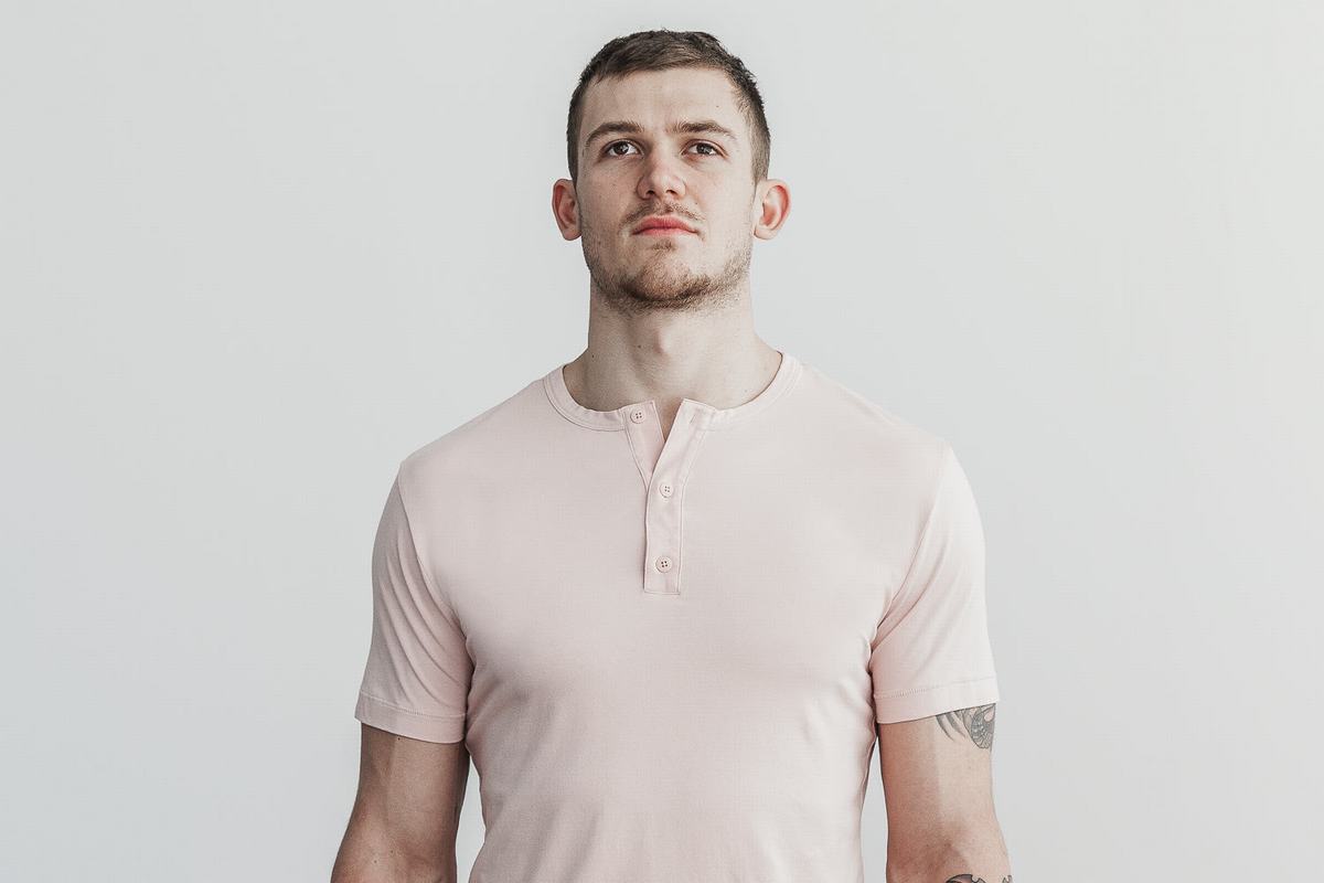 Nobull Lightweight Henley T-shirts Heren Roze | 536204-OUB