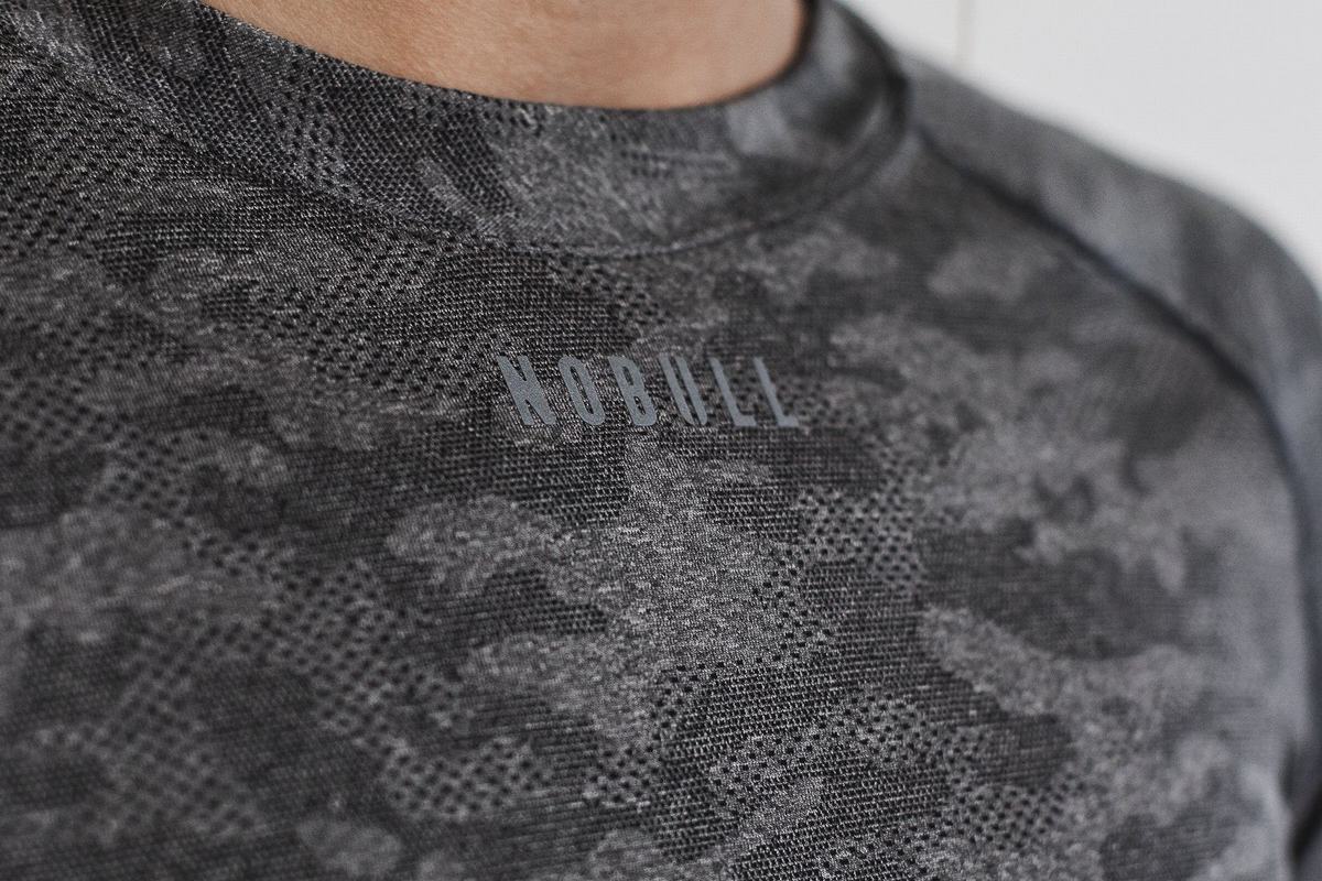 Nobull Lightweight Textured T-Shirt Lange Mouw Dames Zwart Camo | 876439-TVL