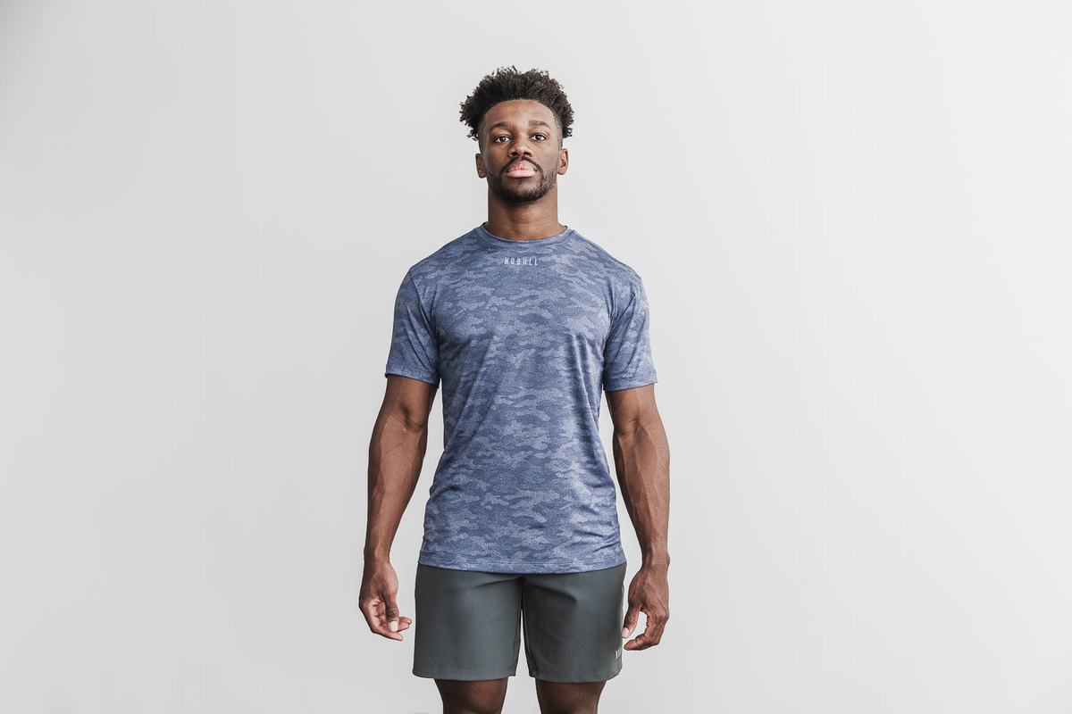 Nobull Lightweight Textured T-shirts Heren Donkerblauw Camo | 061583-YOX