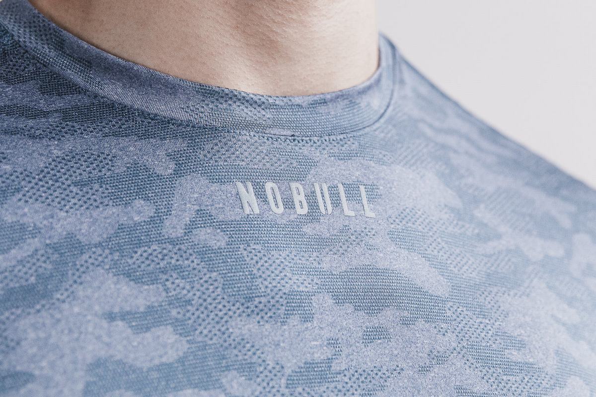 Nobull Lightweight Textured T-shirts Heren Blauw Camo | 734129-XCU