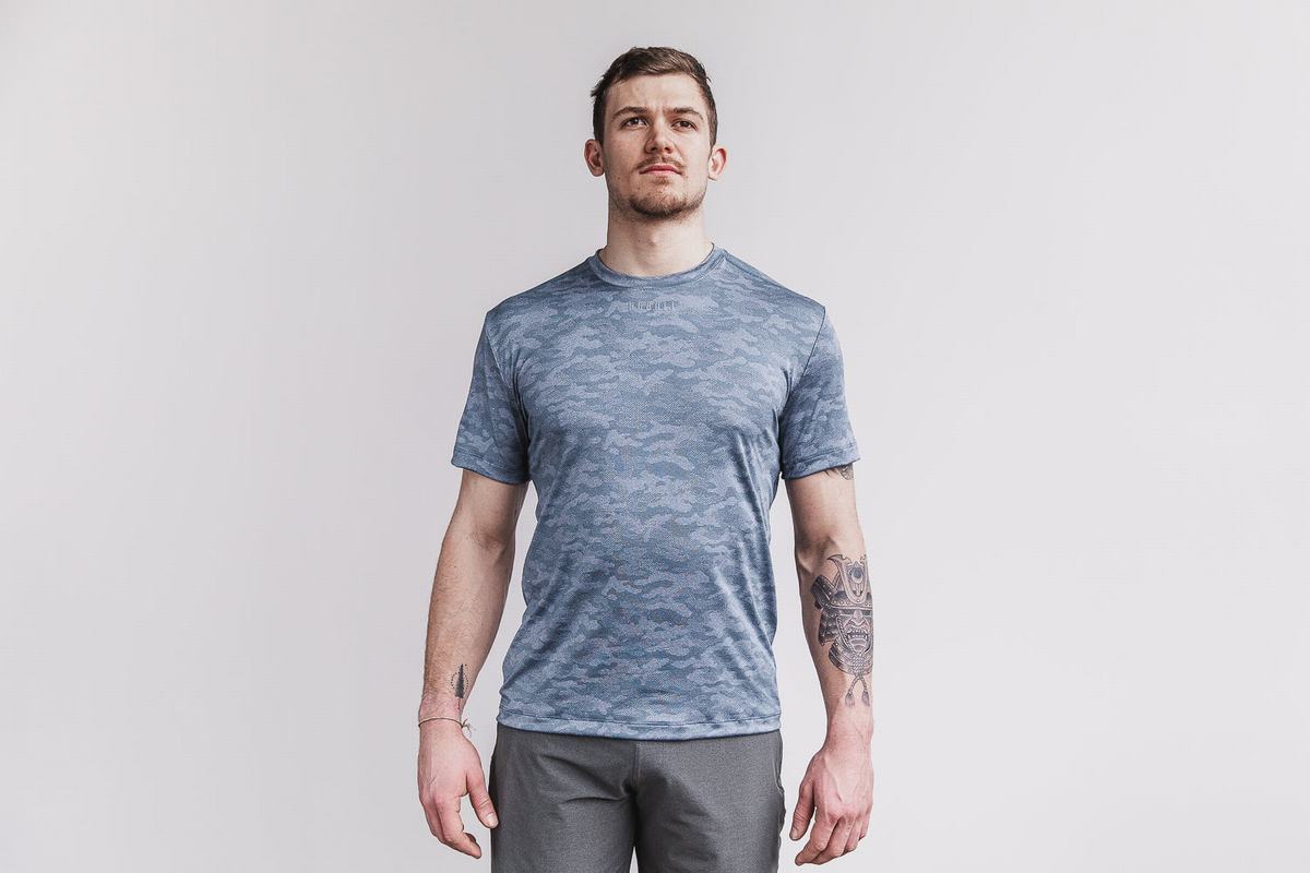 Nobull Lightweight Textured T-shirts Heren Blauw Camo | 734129-XCU