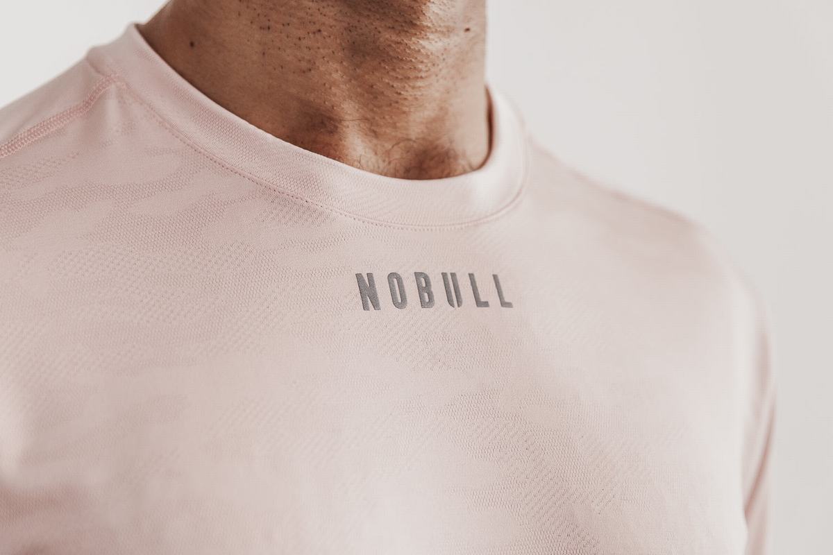 Nobull Lightweight Textured T-shirts Heren Roze Camo | 735142-MSW