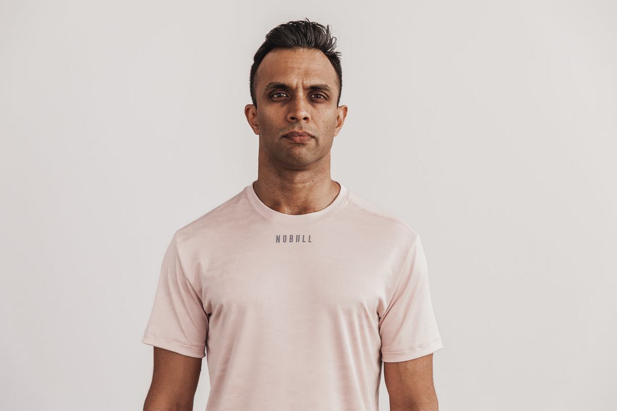 Nobull Lightweight Textured T-shirts Heren Roze Camo | 735142-MSW