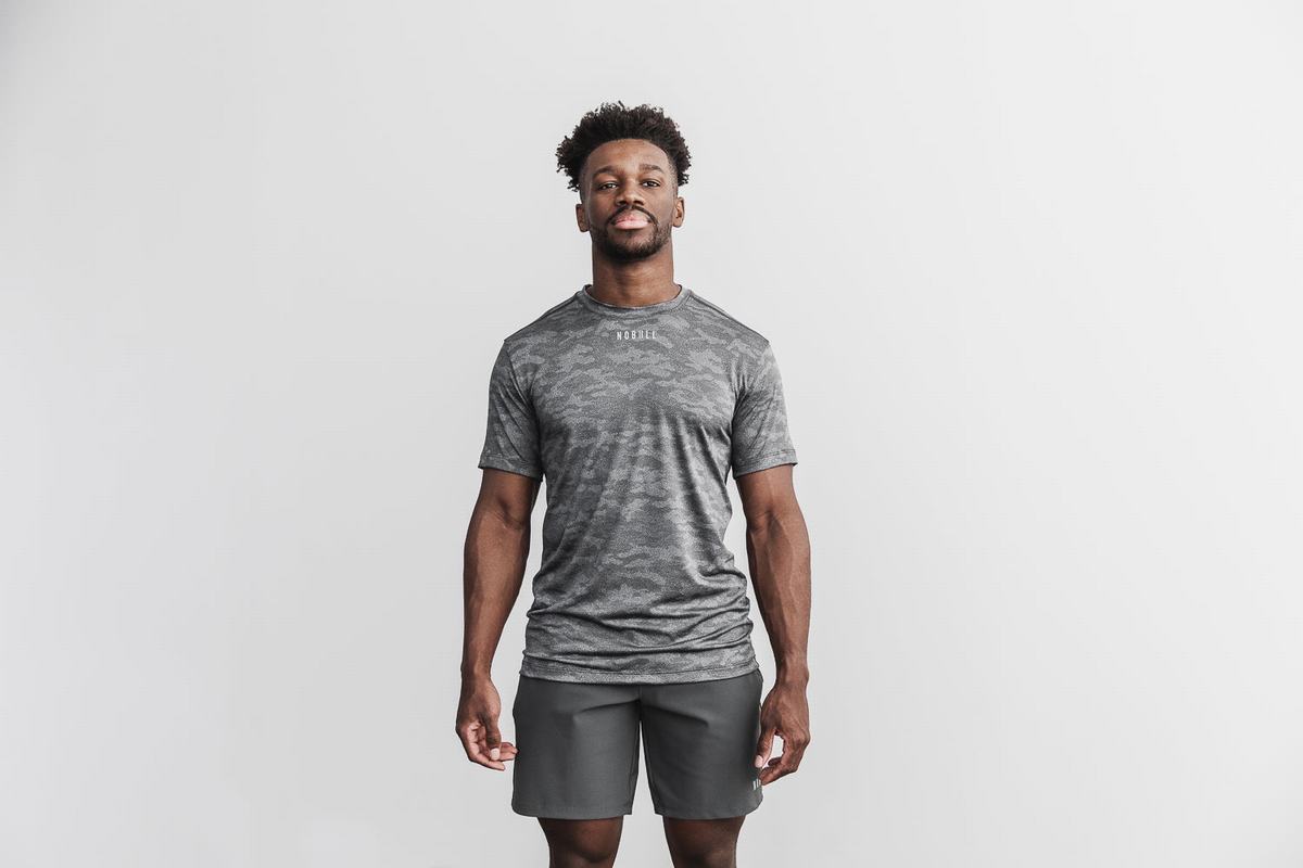 Nobull Lightweight Textured T-shirts Heren Zwart Camo | 890132-QGI