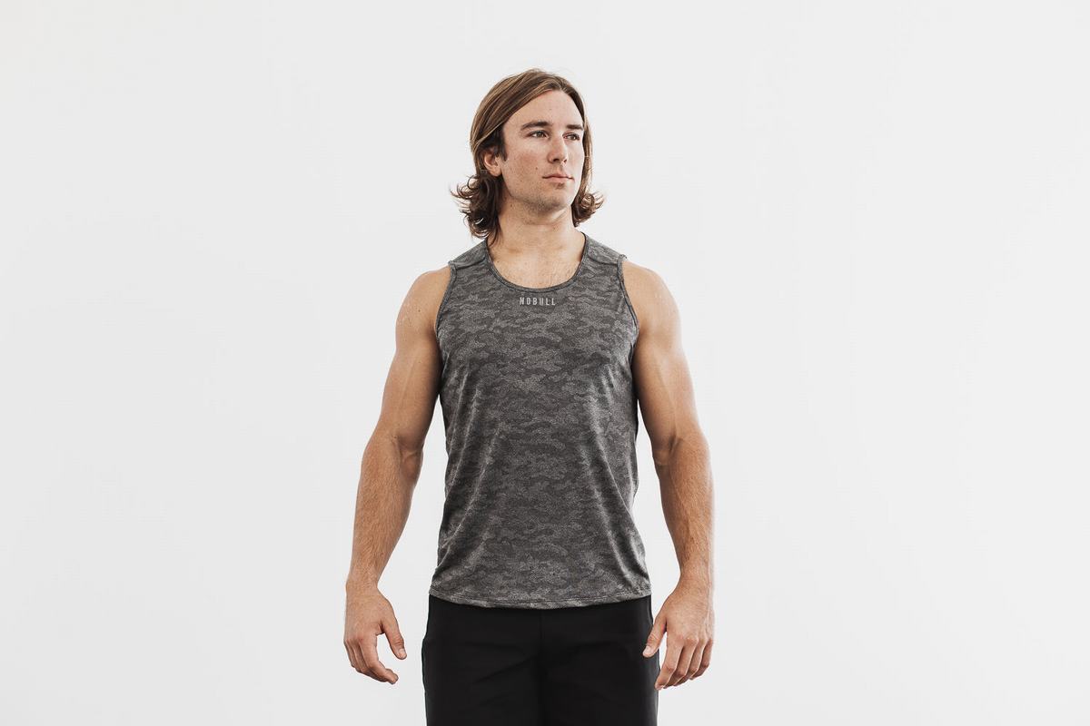 Nobull Lightweight Textured Tank Tanktop Heren Zwart Camo | 031687-DAU