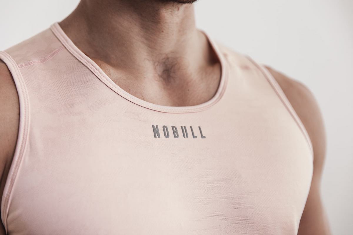 Nobull Lightweight Textured Tank Tanktop Heren Roze Camo | 172089-XHT