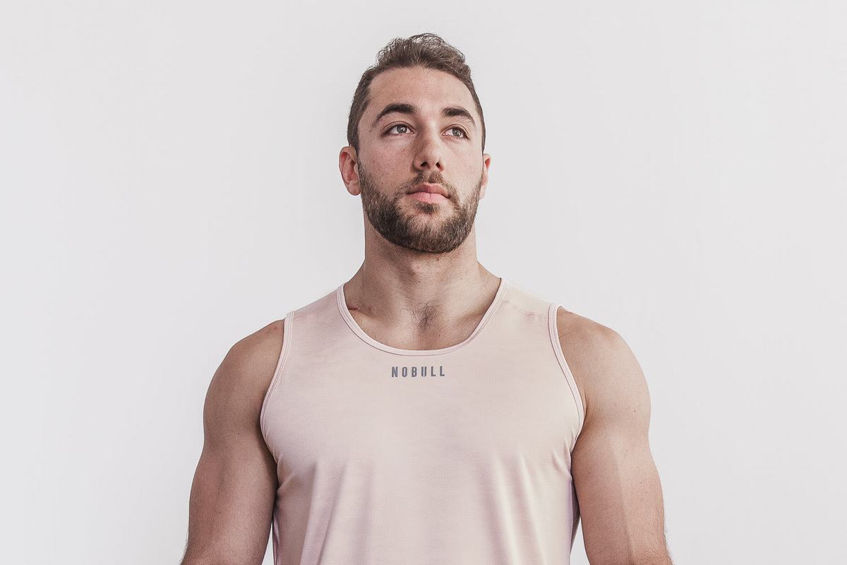 Nobull Lightweight Textured Tank Tanktop Heren Roze Camo | 172089-XHT