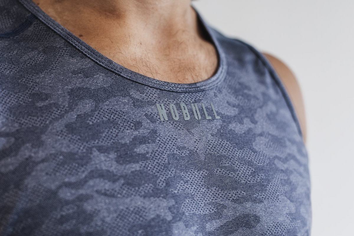 Nobull Lightweight Textured Tank Tanktop Heren Donkerblauw Camo | 375906-VKI