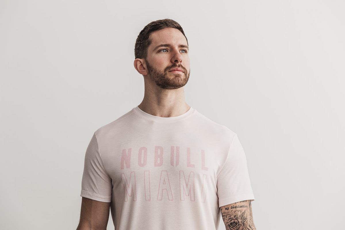 Nobull Miami T-shirts Heren Roze | 742519-VQB