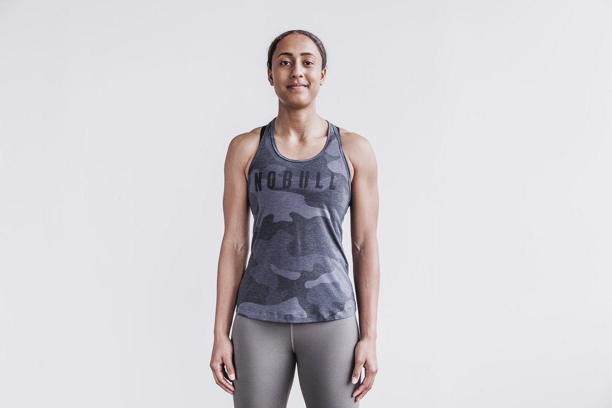 Nobull Racerback Tank Tanktop Dames Grijs Camo | 157689-SOR