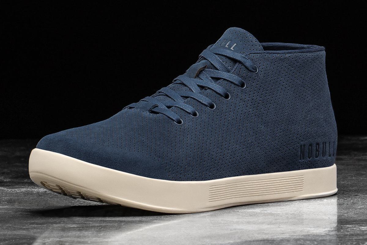 Nobull Suede Mid Trainer Fitness Schoenen Heren Donkerblauw Wit | 903584-WXH