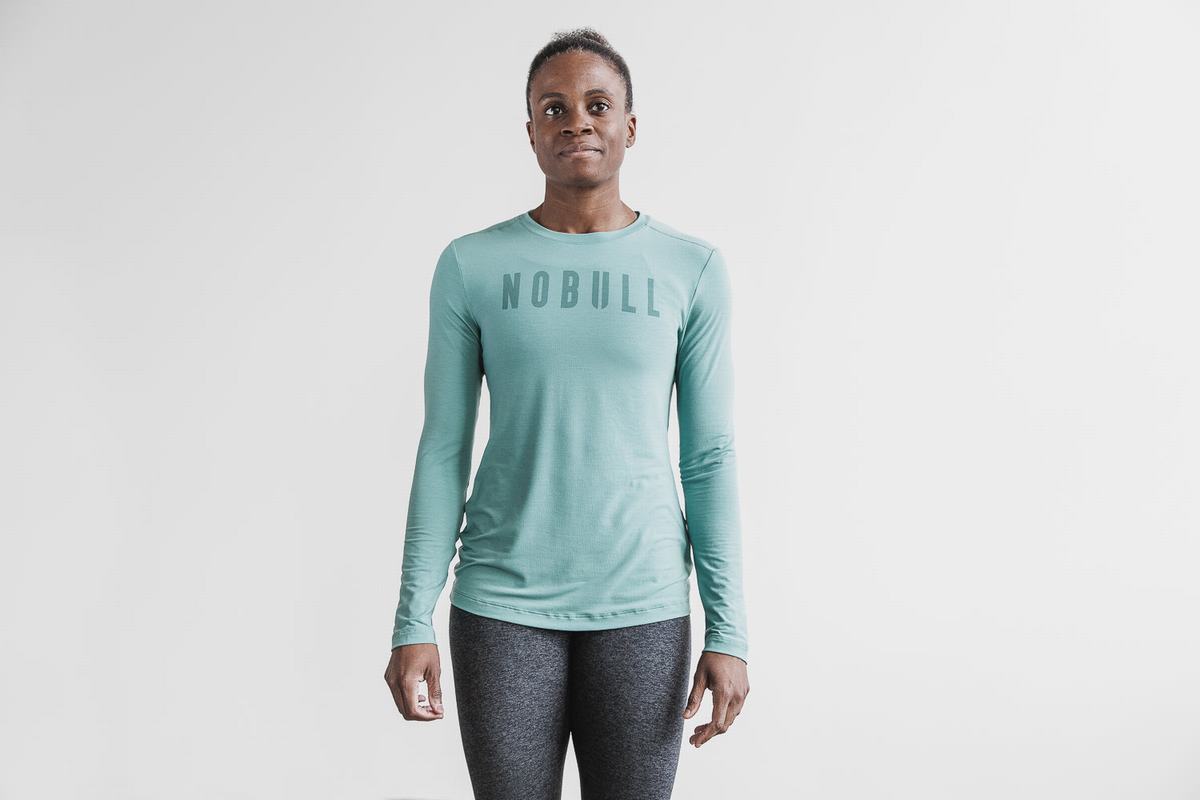 Nobull T-Shirt Lange Mouw Dames Blauw | 186504-GWB