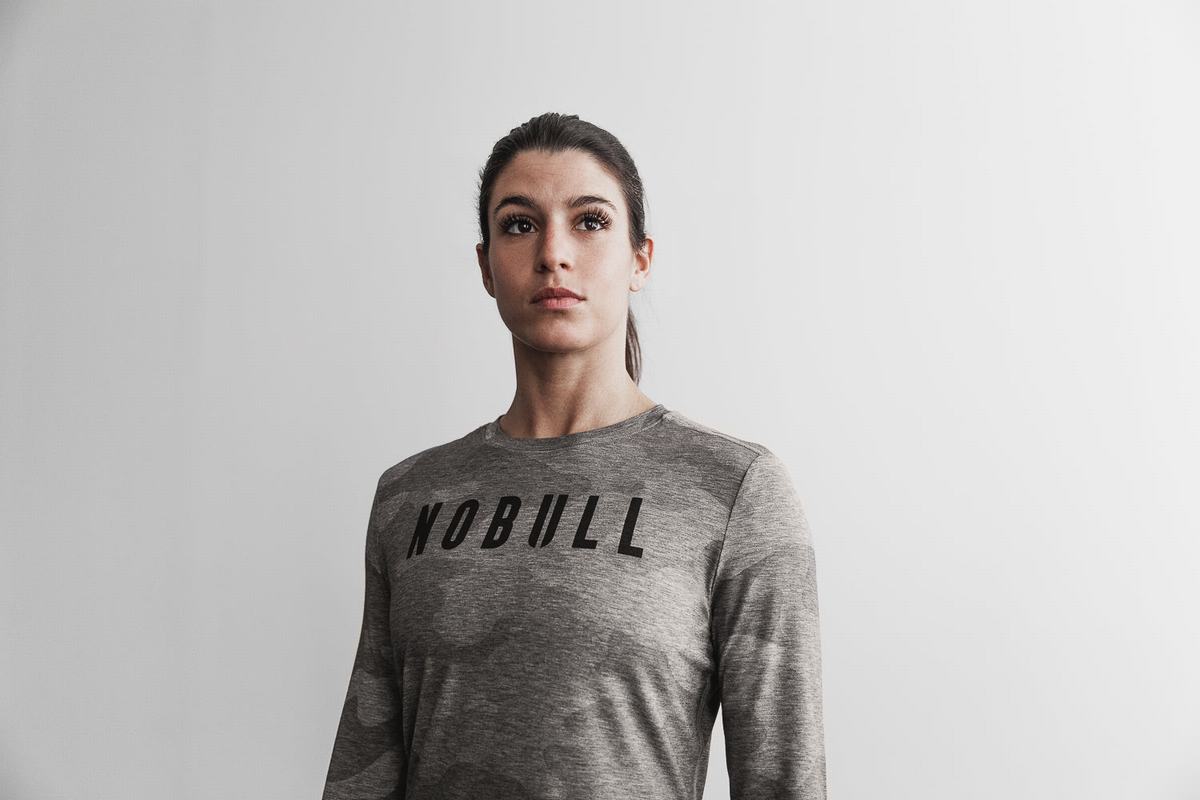 Nobull T-Shirt Lange Mouw Dames Grijs Camo | 964702-KZP