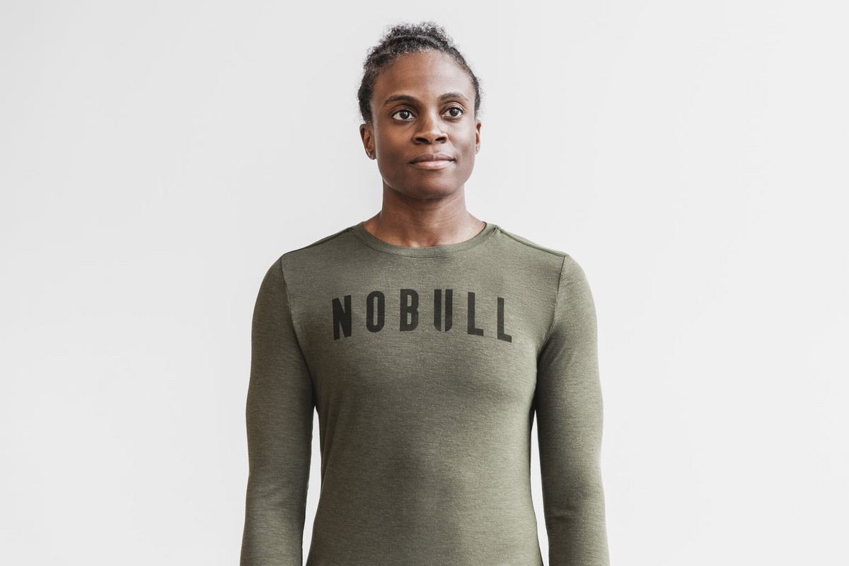 Nobull T-Shirt Lange Mouw Dames Groen | 078631-QUR