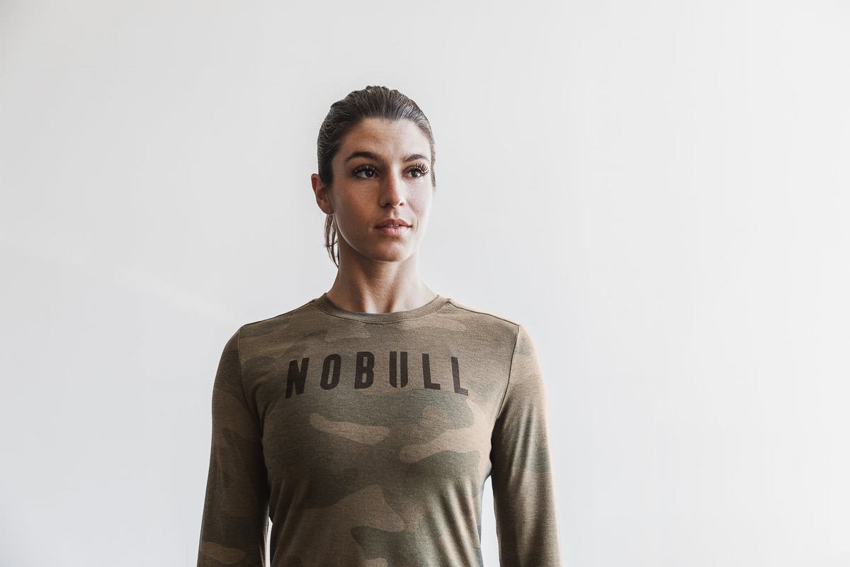 Nobull T-Shirt Lange Mouw Dames Groen Camo | 074563-QDN