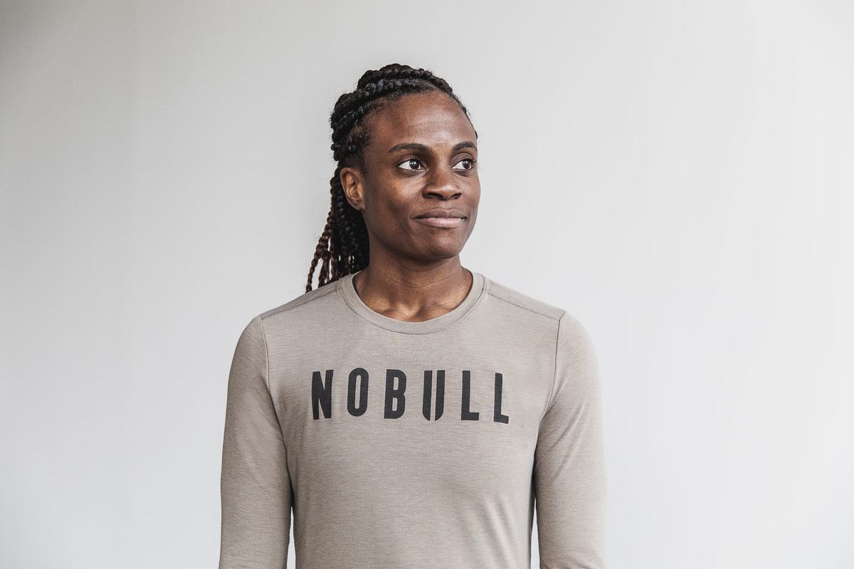 Nobull T-Shirt Lange Mouw Dames Lichtbruin | 136540-RJO