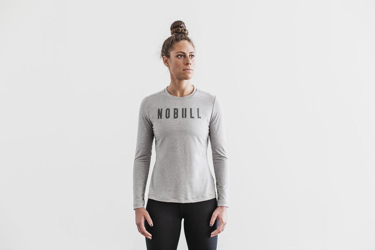 Nobull T-Shirt Lange Mouw Dames Lichtgrijs | 013698-ZXA