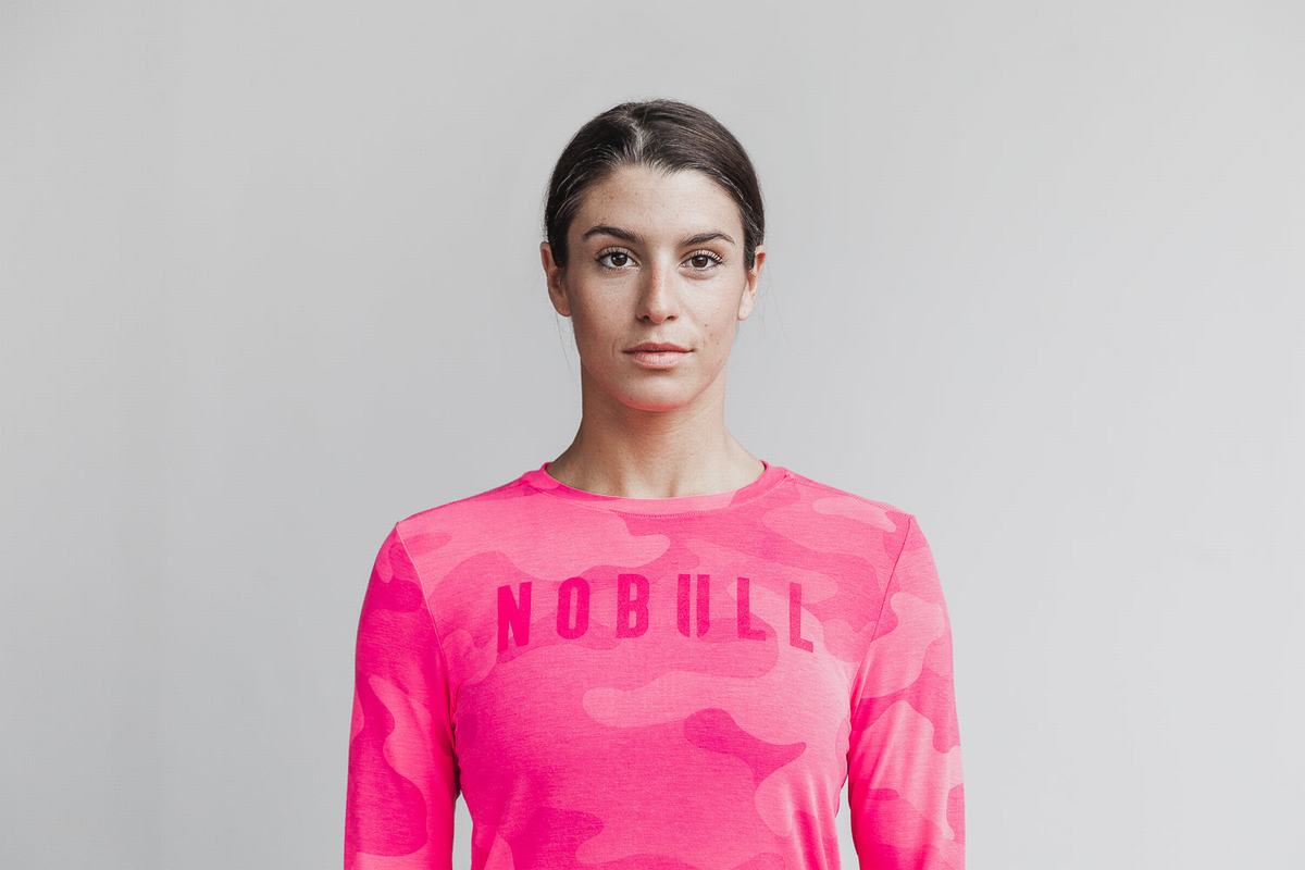 Nobull T-Shirt Lange Mouw Dames Roze Camo | 510462-AXW