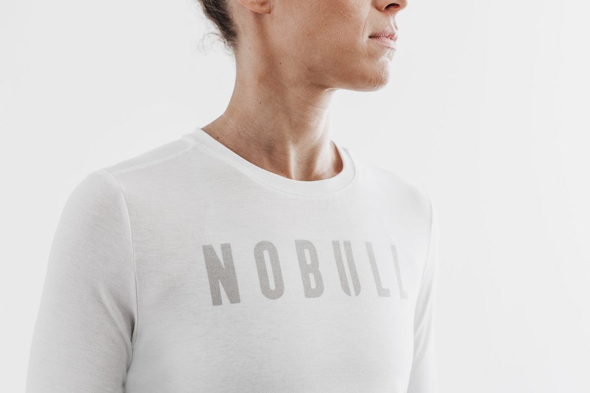 Nobull T-Shirt Lange Mouw Dames Wit | 593702-RVS