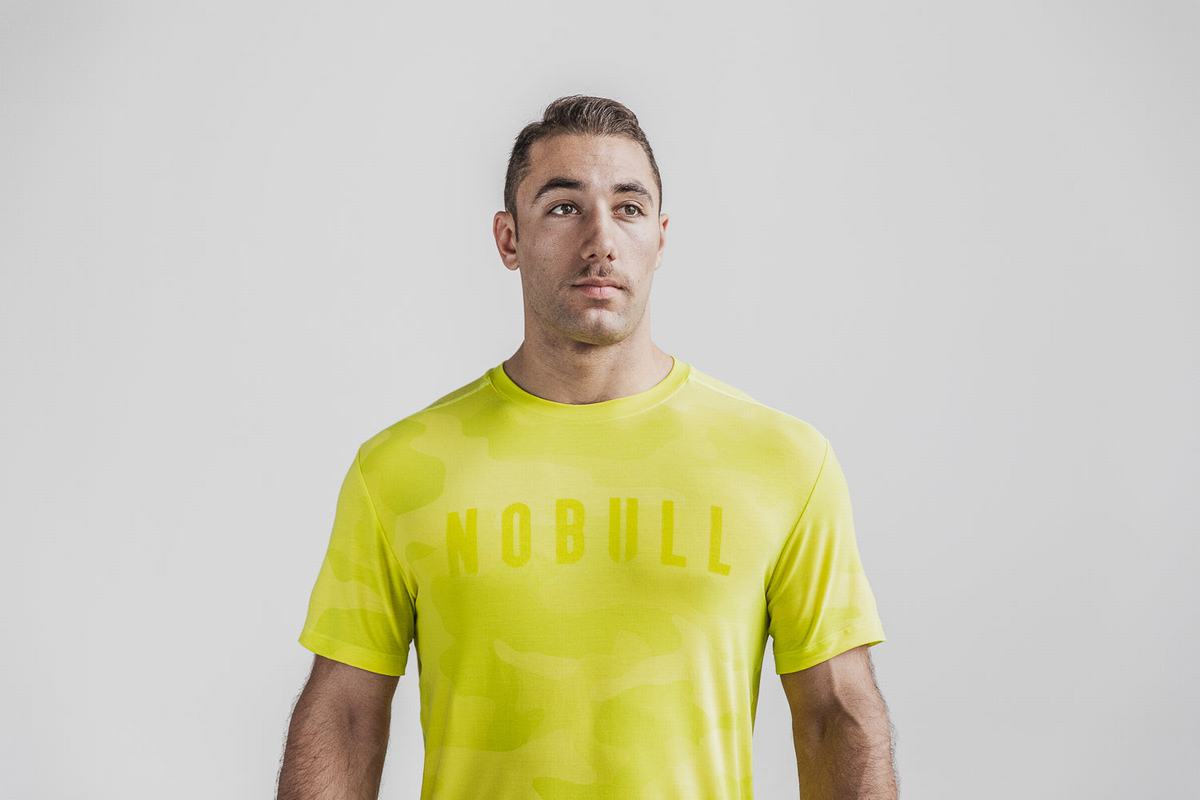 Nobull T-shirts Heren Geel Camo | 375406-AVY