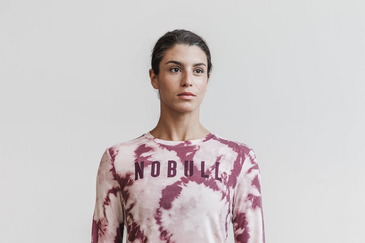 Nobull Tie-Dye T-Shirt Lange Mouw Dames Roze Donkerrood | 217094-QLB