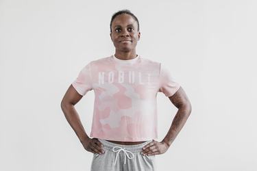 Nobull Boxy T-shirts Dames Roze Camo | 789521-CDM