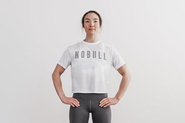 Nobull Boxy T-shirts Dames Wit Camo | 017648-ZXU