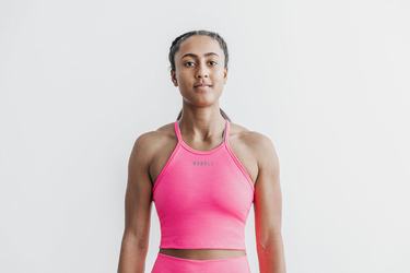 Nobull Halter Crop Tank Neon Ribbed Tanktop Dames Roze | 780265-DLR