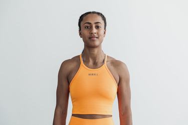 Nobull Halter Crop Tank Neon Ribbed Tanktop Dames Oranje | 942631-ELJ