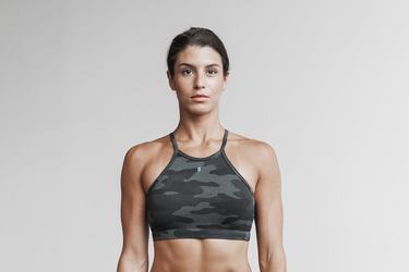 Nobull Halter Plush Heather Sport Bh Dames Grijs Camo | 479158-PVG