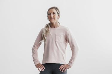 Nobull Heavyweight Pocket Boxy T-Shirt Lange Mouw Dames Roze | 718463-SAH