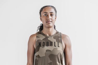 Nobull High-Neck Tank Tanktop Dames Donkercamo | 702385-VUW