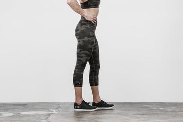 Nobull High-Rise Crop Plush Heather Hardloopbroek Dames Donkergrijs Camo | 659102-OHD