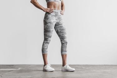 Nobull High-Rise Crop Plush Heather Hardloopbroek Dames Wit Camo | 907143-PJQ